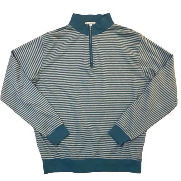 Peter Millar Navy Interlock Quarter Zip Blue Gray Striped Pullover Size Men’s M - Picture 1 of 5